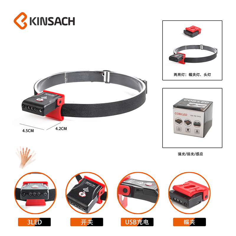 Induction charging LED headlamp, induction dual-purpose cap clamp light, night fishing light, white light details Picture