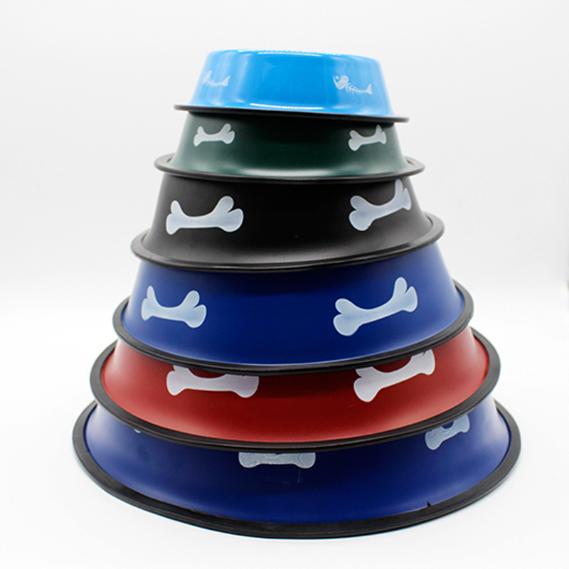 Pet stainless steel bowls, colored bone bowls, large-capacity dog bowls, cat bowls, anti-slip and anti-knock, dog food bowls, cat food bowls, pet supplies Specification image