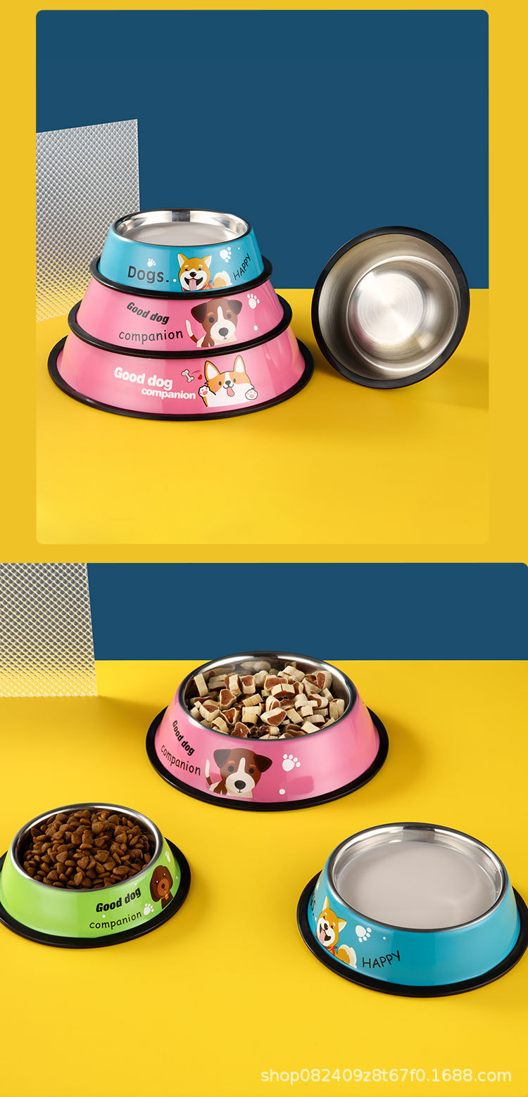 不锈钢宠物碗彩色印花狗食碗防打翻防滑狗碗猫食碗饭盆猫碗狗食用品详情6