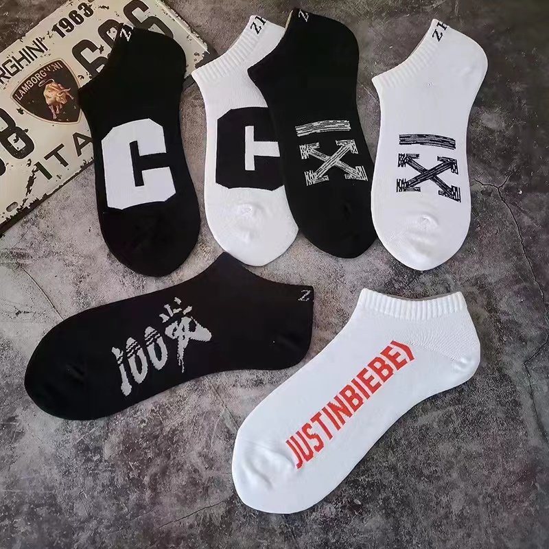 2023 New 23 Summer New Spring And Summer Thin Socks Men's Boat Socks Low Top Shallow Mouth Tide Brand Letter Suction Sweat Breath Short Tube Sports Invisible Socks Women details Picture