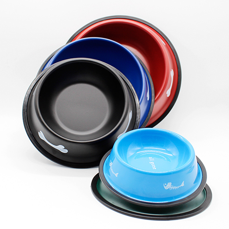 Pet stainless steel bowls, colored bone bowls, large-capacity dog bowls, cat bowls, anti-slip and anti-knock, dog food bowls, cat food bowls, pet supplies details Picture