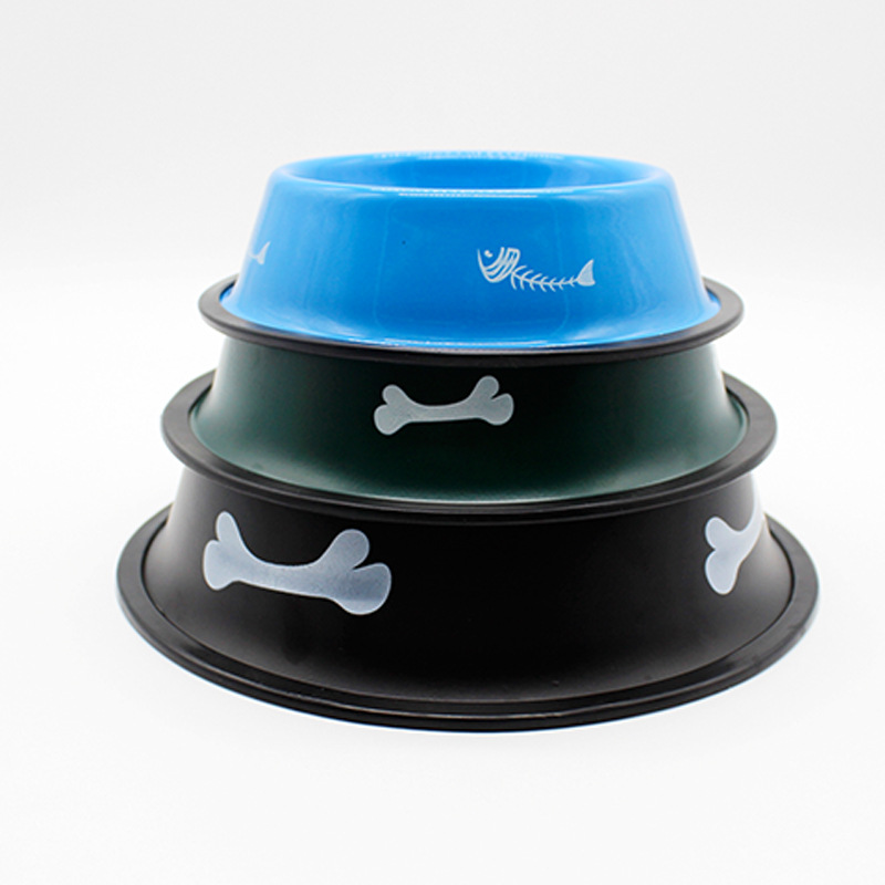 Pet stainless steel bowls, colored bone bowls, large-capacity dog bowls, cat bowls, anti-slip and anti-knock, dog food bowls, cat food bowls, pet supplies Item Picture