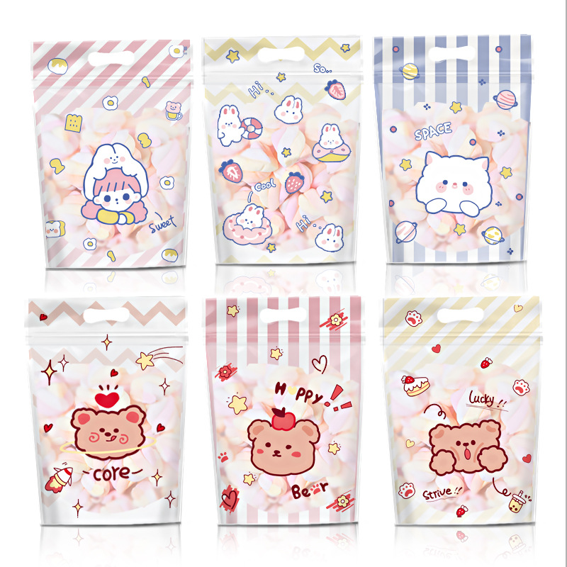 New Biscuit Bag Cute Cartoon Zipper Bag Snack Ziplock Bag Nougat Candy Snow Crisp Baking Bag