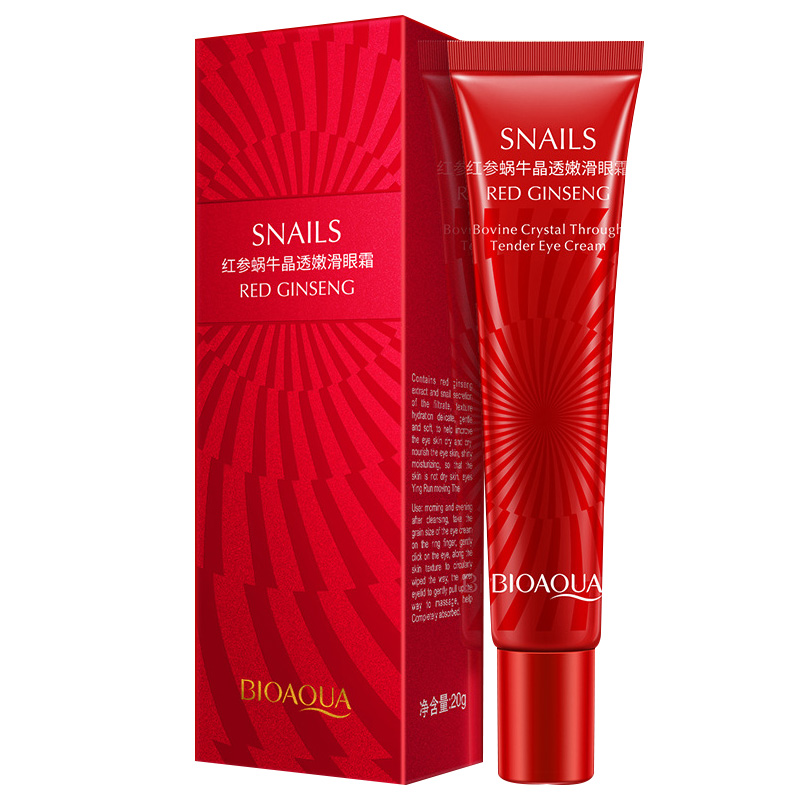 Poquanya Red Ginseng Snail Crystal Penetrating Smooth eye Cream Bright moisturizing nourishing eye essence eye care to improve canthus lines