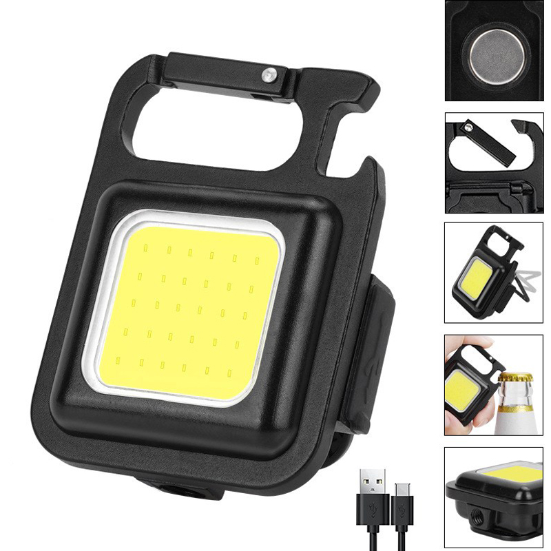 220403COB aluminum alloy keychain lamp, strong magnet portable mini flashlight, charging dormitory outdoor home camping tent portable lamp