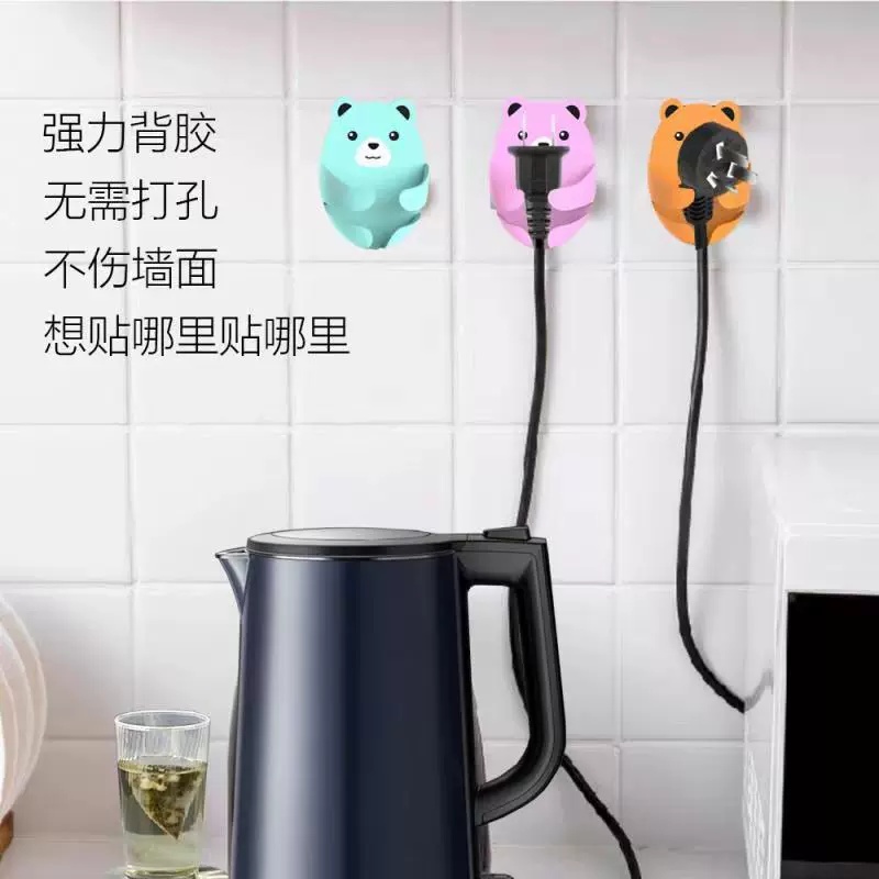 免打孔电源插座挂钩 小熊插头收纳挂钩强力无痕卡通插头挂钩厨房详情4
