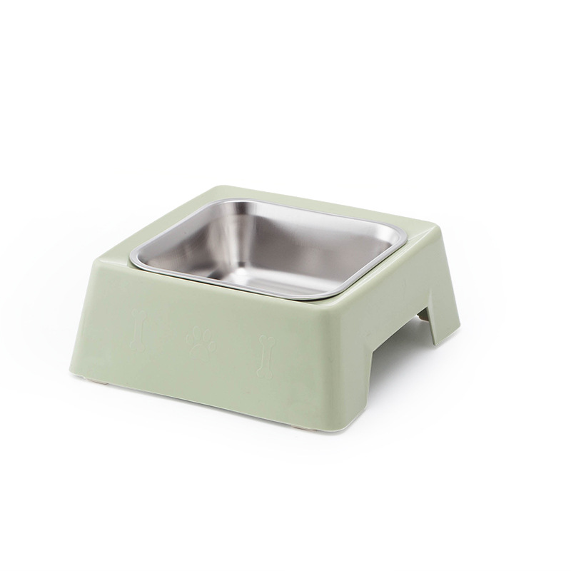 Square pet single bowl made of stainless steel pp material, resistant to biting, slip and knocks. Dog bowl, cat bowl, pet food utensils Item Picture