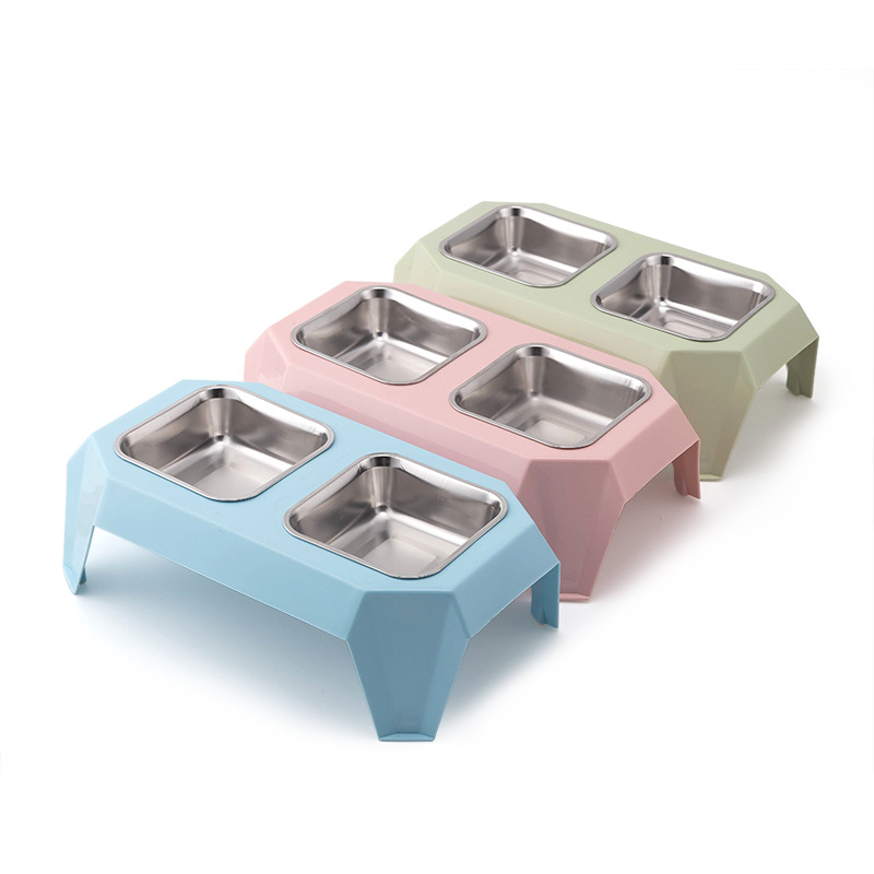High-legged pet stainless steel bowl, dog food bowl, cat food bowl, anti-knock and anti-slip drinking bowl, food bowl, universal pet double bowl