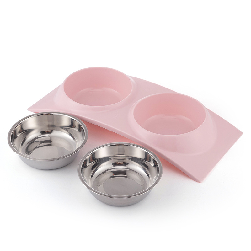 Pet stainless steel double-bowl arch bridge type anti-tipping and anti-slip drinking bowl, food bowl, universal cat food bowl, dog rice bowl, food basin, pet food utensils Item Picture