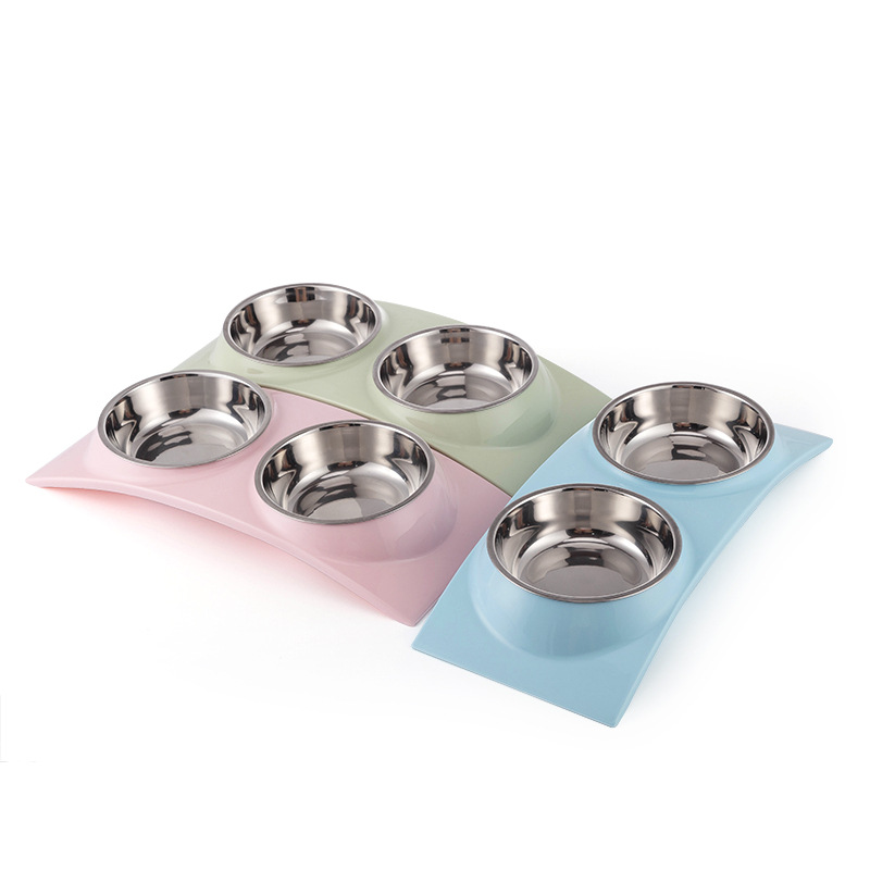 Pet stainless steel double-bowl arch bridge type anti-tipping and anti-slip drinking bowl, food bowl, universal cat food bowl, dog rice bowl, food basin, pet food utensils
