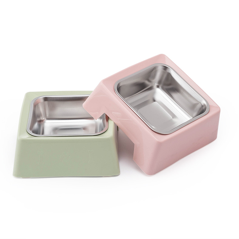 Square pet single bowl made of stainless steel pp material, resistant to biting, slip and knocks. Dog bowl, cat bowl, pet food utensils