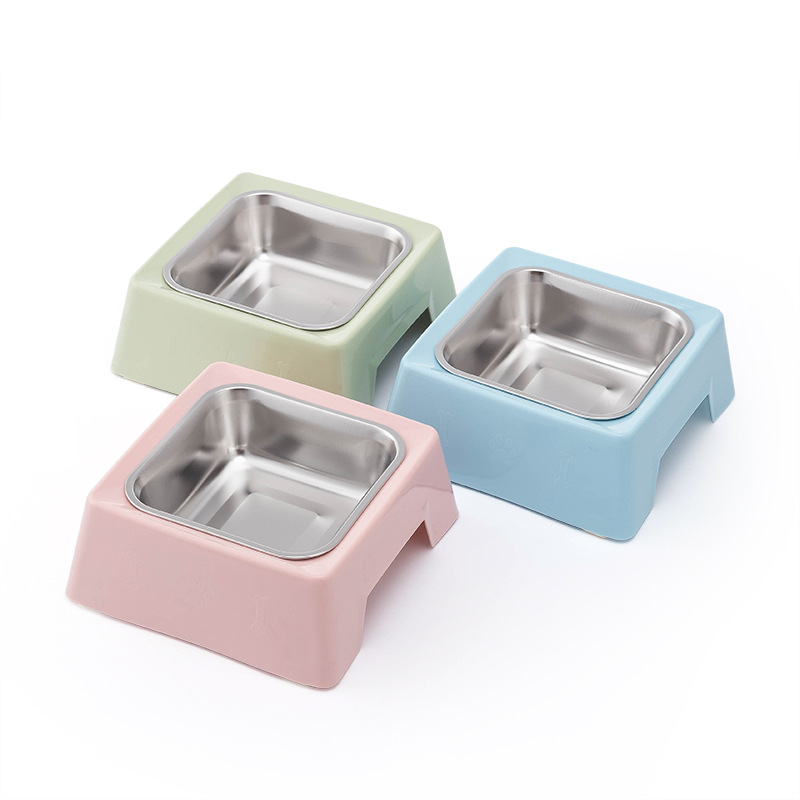 Square pet single bowl made of stainless steel pp material, resistant to biting, slip and knocks. Dog bowl, cat bowl, pet food utensils details Picture