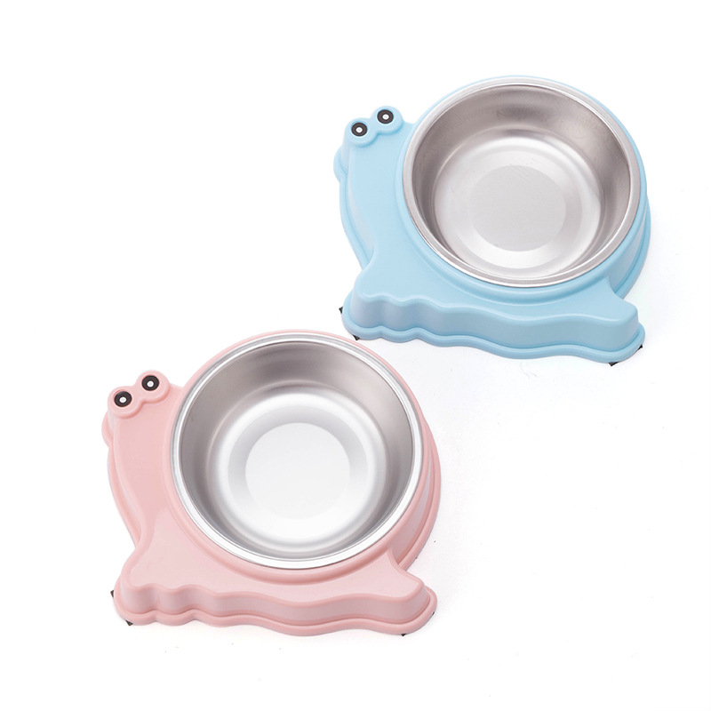 New pet single bowl, stainless steel bowl, snail-shaped dog bowl, cat bowl, anti-knock, anti-slip and biting pet bowl