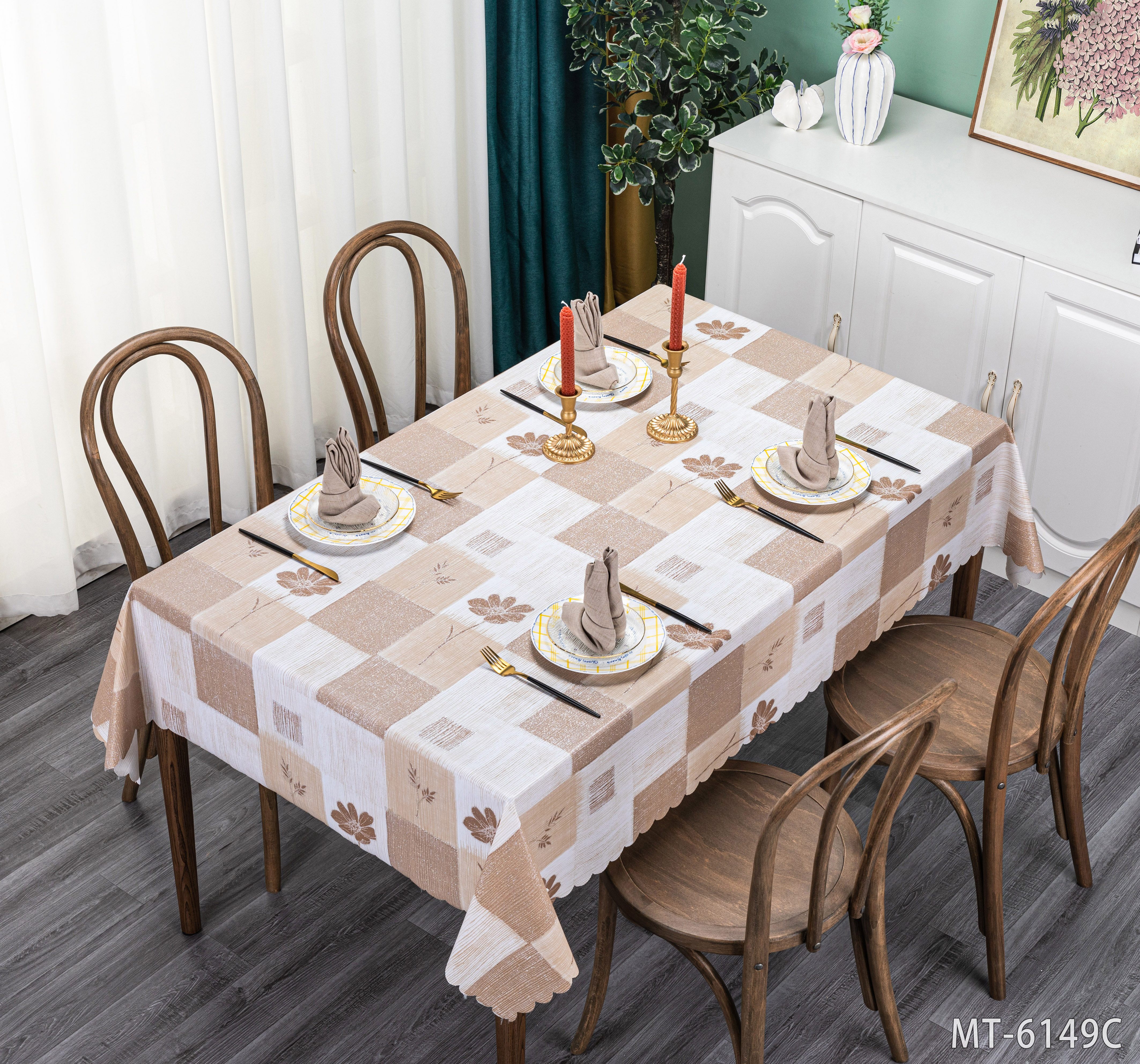 Factory direct PVC printing embossed gold powder flash tablecloth European atmosphere fashion home hotel decoration waterproof no-wash table cloth spot wholesale details Picture
