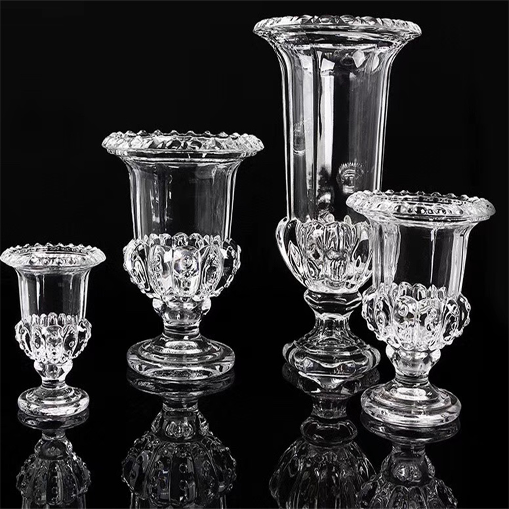 复古创意轻奢风 高脚玻璃花瓶透明水晶插花罗马花瓶二哈水晶2571