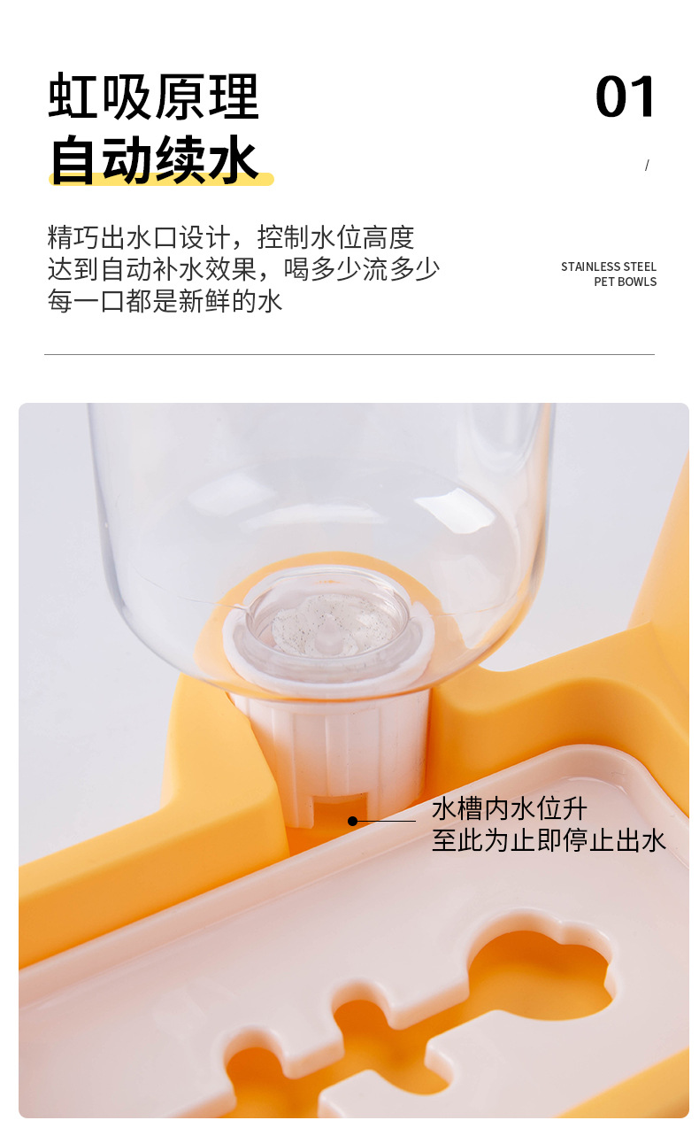 新款宠物双碗不锈钢塑料材质防滑防打翻自动喂水器狗碗猫碗宠物食具详情4
