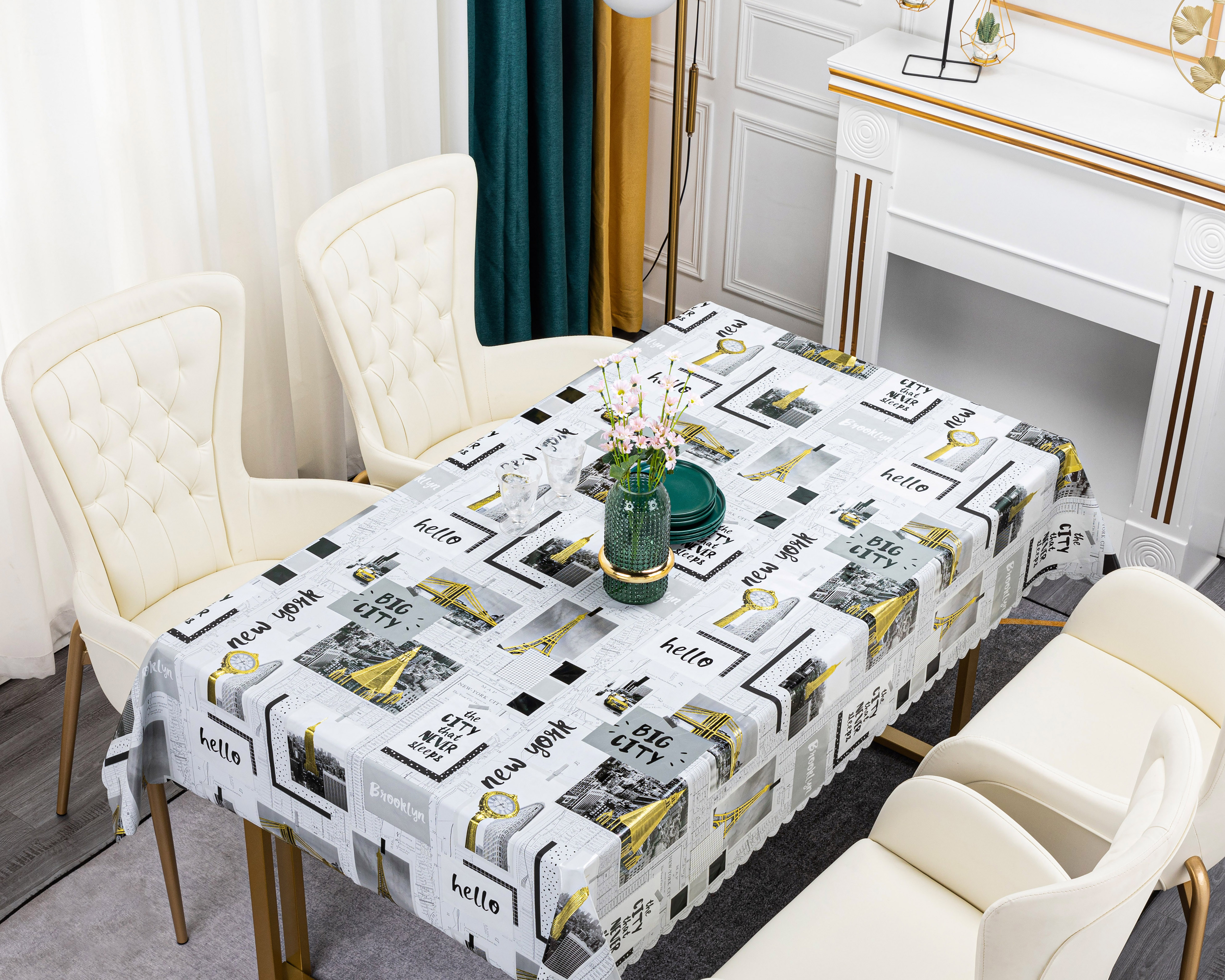 Factory direct sales PVC embellished gold powder high-end European printing effect tablecloth hotel household waterproof no-wash exquisite embossed table cloth wholesale Specification drawing