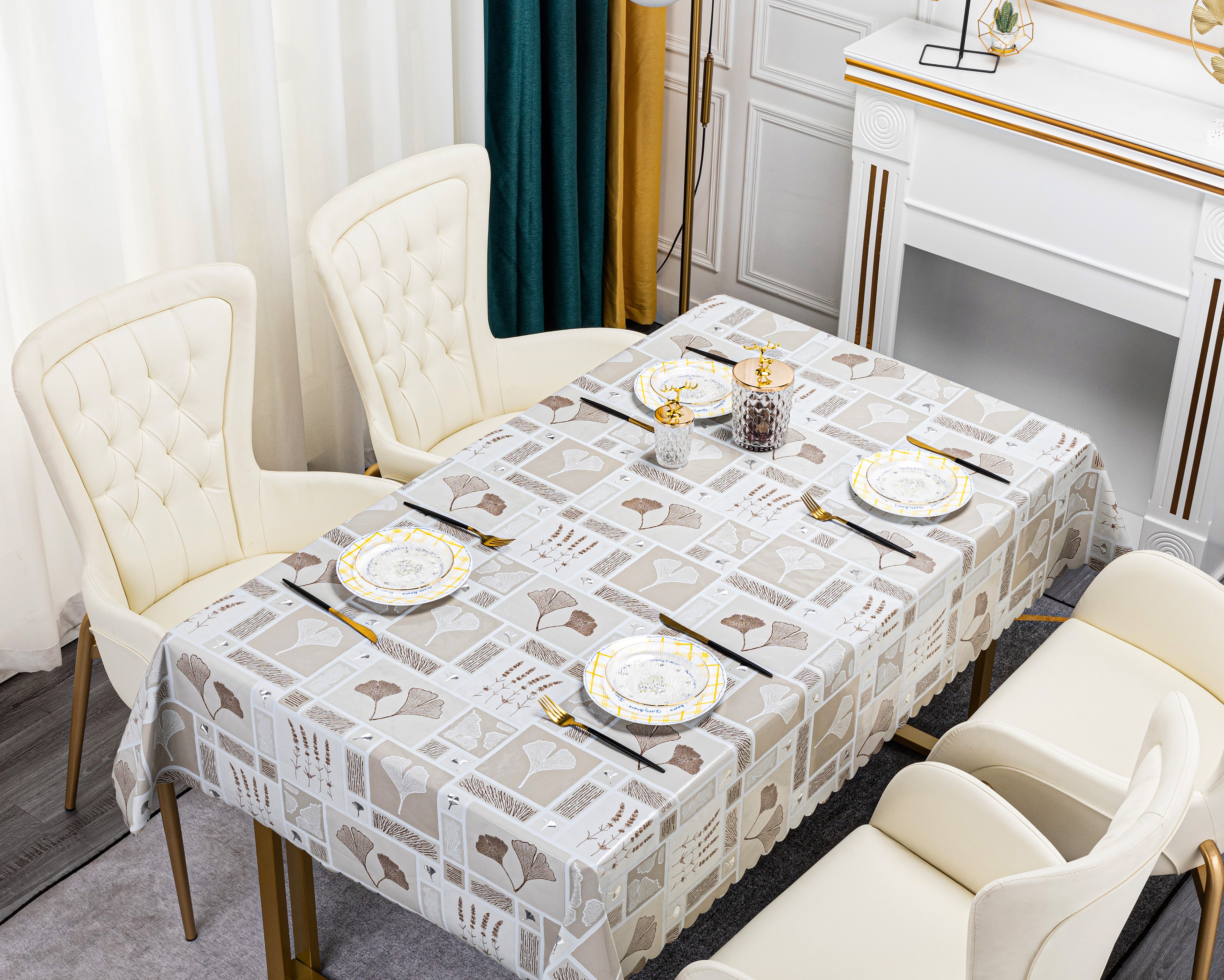 Factory direct sales PVC embellished gold powder high-end European printing effect tablecloth hotel household waterproof no-wash exquisite embossed table cloth wholesale Item Picture