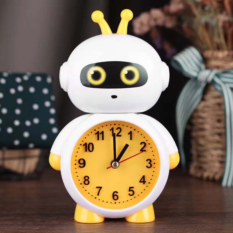 Factory Direct Cartoon Robot Alarm Clock Students Cartoon Alarm Clock Creative Gift Small Clock Application Scenario