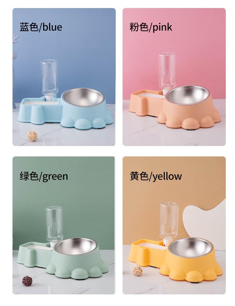 新款宠物双碗不锈钢塑料材质防滑防打翻自动喂水器狗碗猫碗宠物食具详情3