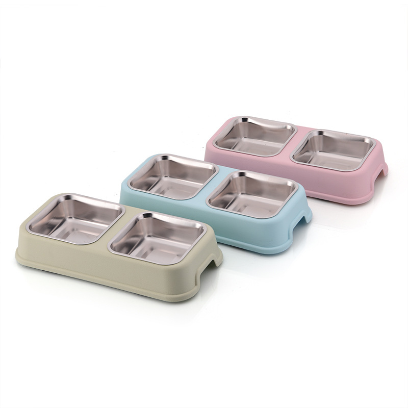 New pet stainless steel double bowls, anti-slip and anti-knock, dog bowls, cat bowls, detachable and washable water bowls, food bowls and pet bowls