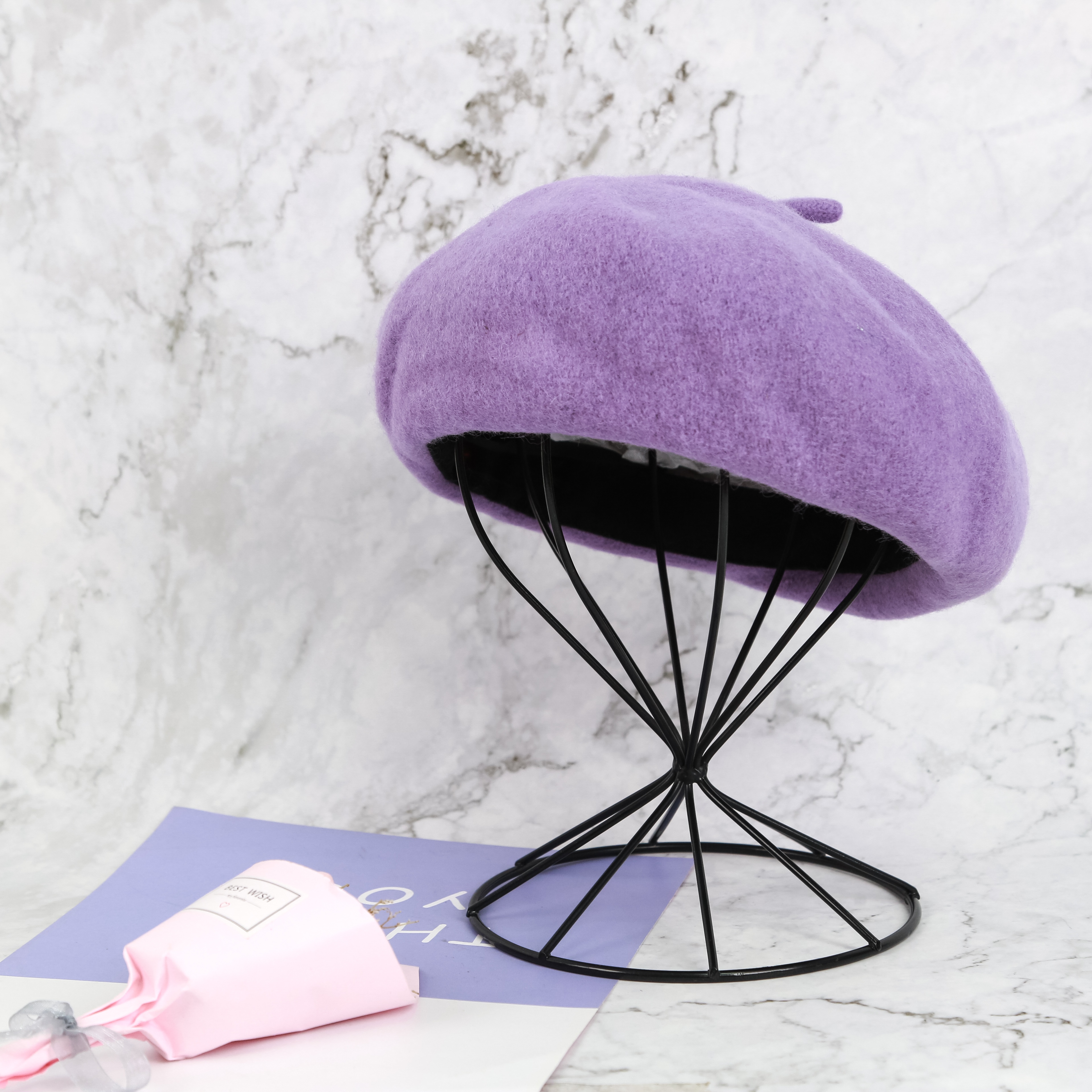 Beret Woman Autumn-Winter Woolen Korean Japanese Transparent Hat British Elegant Retro Art Dome All-Matching Artist Hat