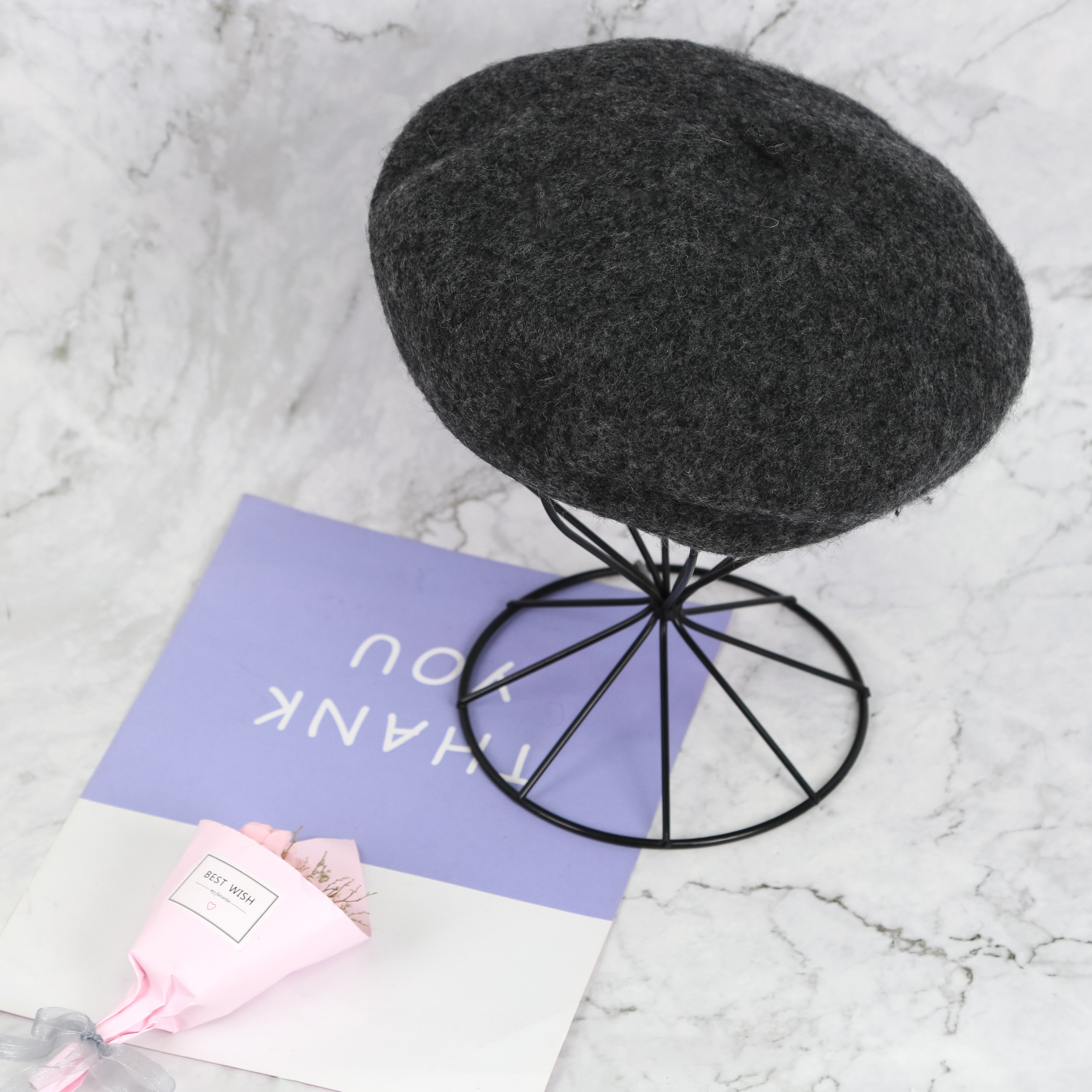 Beret Woman Autumn-Winter Woolen Korean Japanese Transparent Hat British Elegant Retro Art Dome All-Matching Artist Hat details Picture