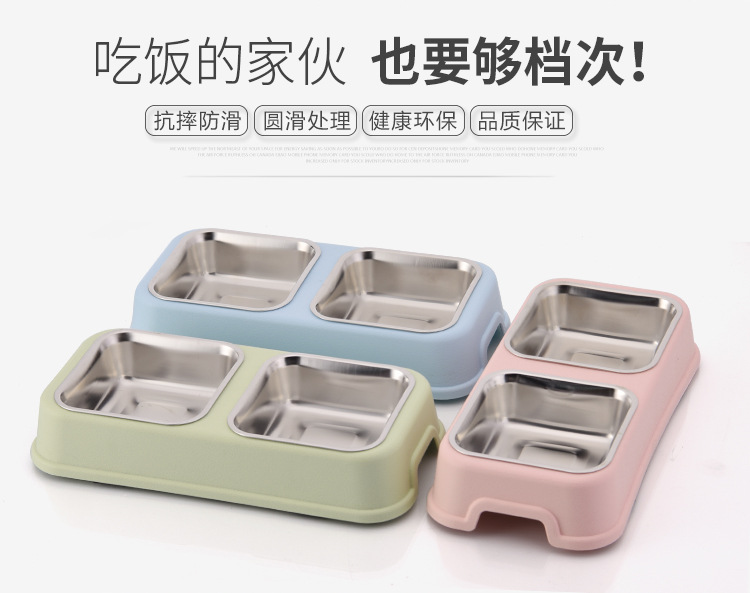 New pet stainless steel double bowls, anti-slip and anti-knock, dog bowls, cat bowls, detachable and washable water bowls, food bowls and pet bowls pic 2