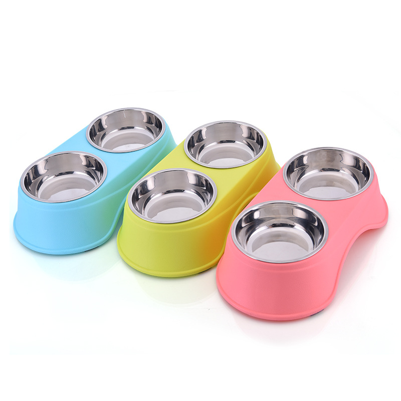 Stainless steel pet bowl, anti-slip and anti-knock, plastic dog bowl, cat bowl, biting resistant, water bowl, food bowl, detachable and washable, single pet bowl Specification image