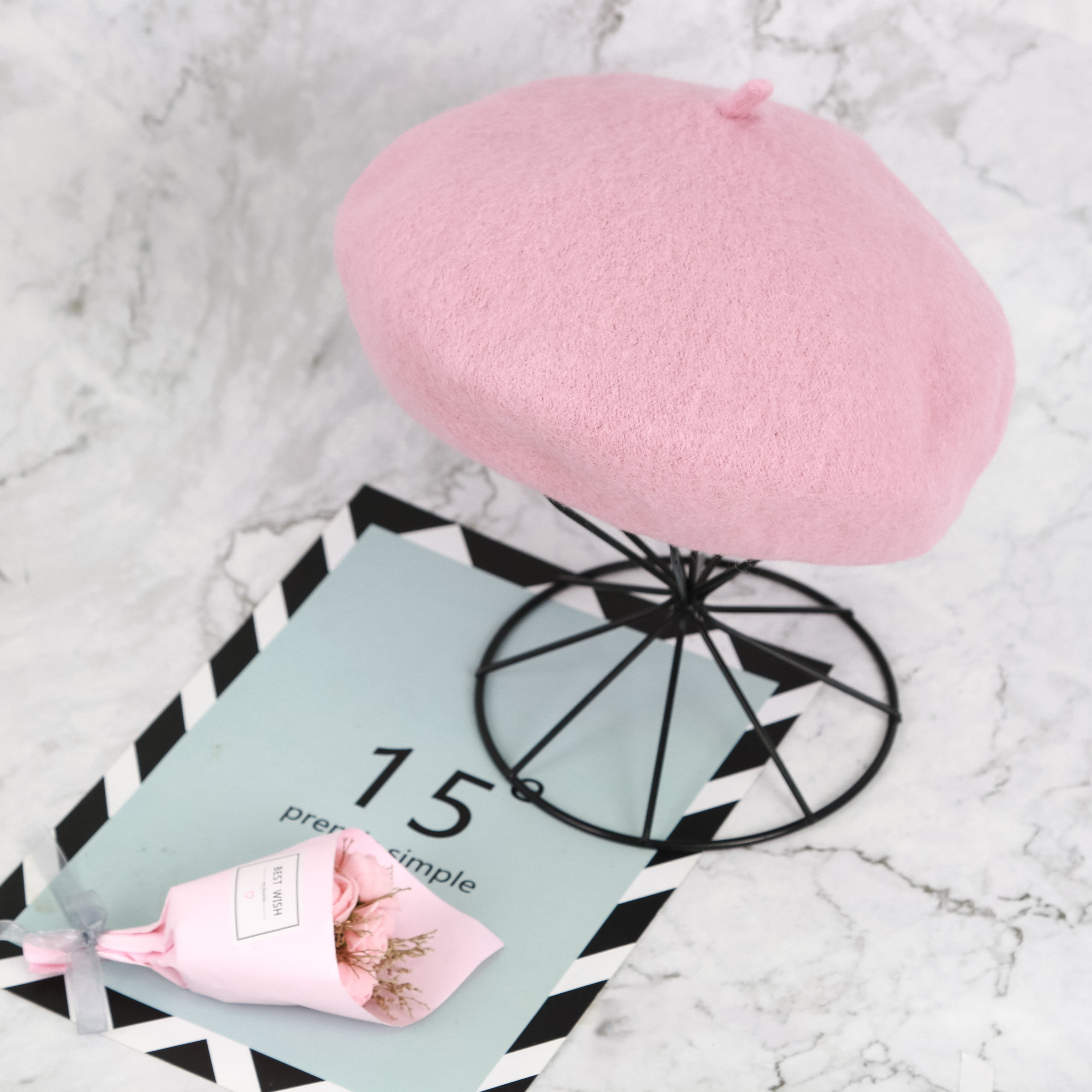 Beret Woman Autumn-Winter Woolen Korean Japanese Transparent Hat British Elegant Retro Art Dome All-Matching Artist Hat Specification drawing