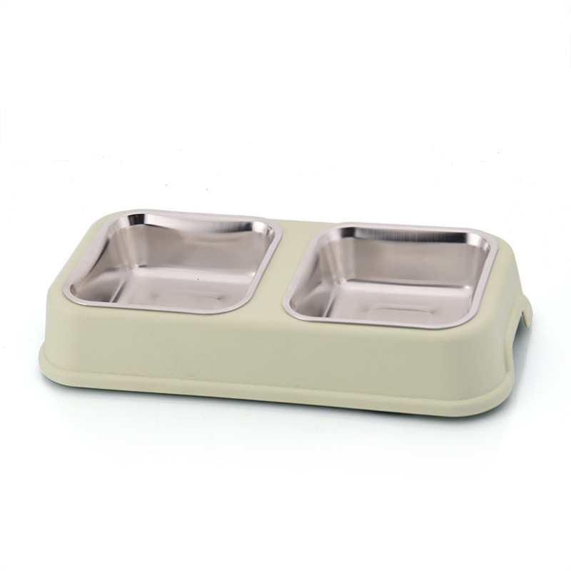 New pet stainless steel double bowls, anti-slip and anti-knock, dog bowls, cat bowls, detachable and washable water bowls, food bowls and pet bowls details Picture