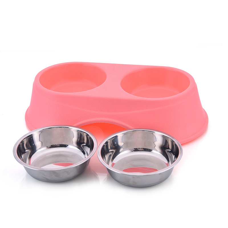 Stainless steel pet bowl, anti-slip and anti-knock, plastic dog bowl, cat bowl, biting resistant, water bowl, food bowl, detachable and washable, single pet bowl Application Scenario