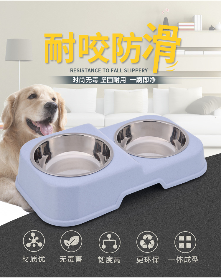 New pet bowls, high and low stainless steel pp material, dog bowls, cat bowls, anti-knock and anti-slip water bowls, food bowls, universal pet double bowls pic 1