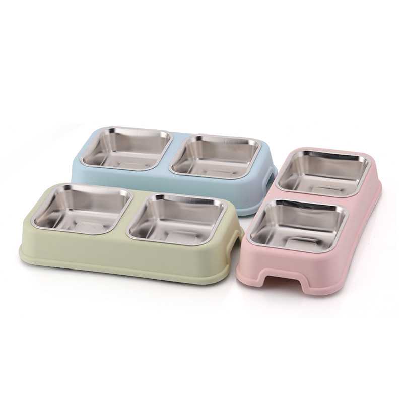 New pet stainless steel double bowls, anti-slip and anti-knock, dog bowls, cat bowls, detachable and washable water bowls, food bowls and pet bowls Item Picture