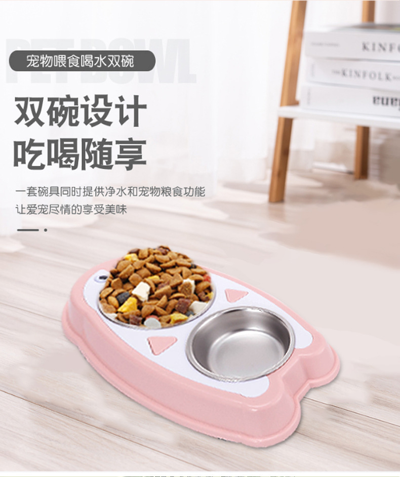 New penguin-shaped pet double-bowl stainless steel dog bowl and cat bowl, anti-tipping and anti-slip, integrated drinking bowl and rice bowl, pet food set pic 3