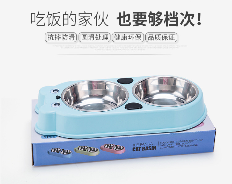 Pet double-bowl stainless steel bowl, bear-shaped dog bowl, cat bowl, anti-tipping and anti-slip, integrated drinking bowl and food basin, pet food utensils pic 2