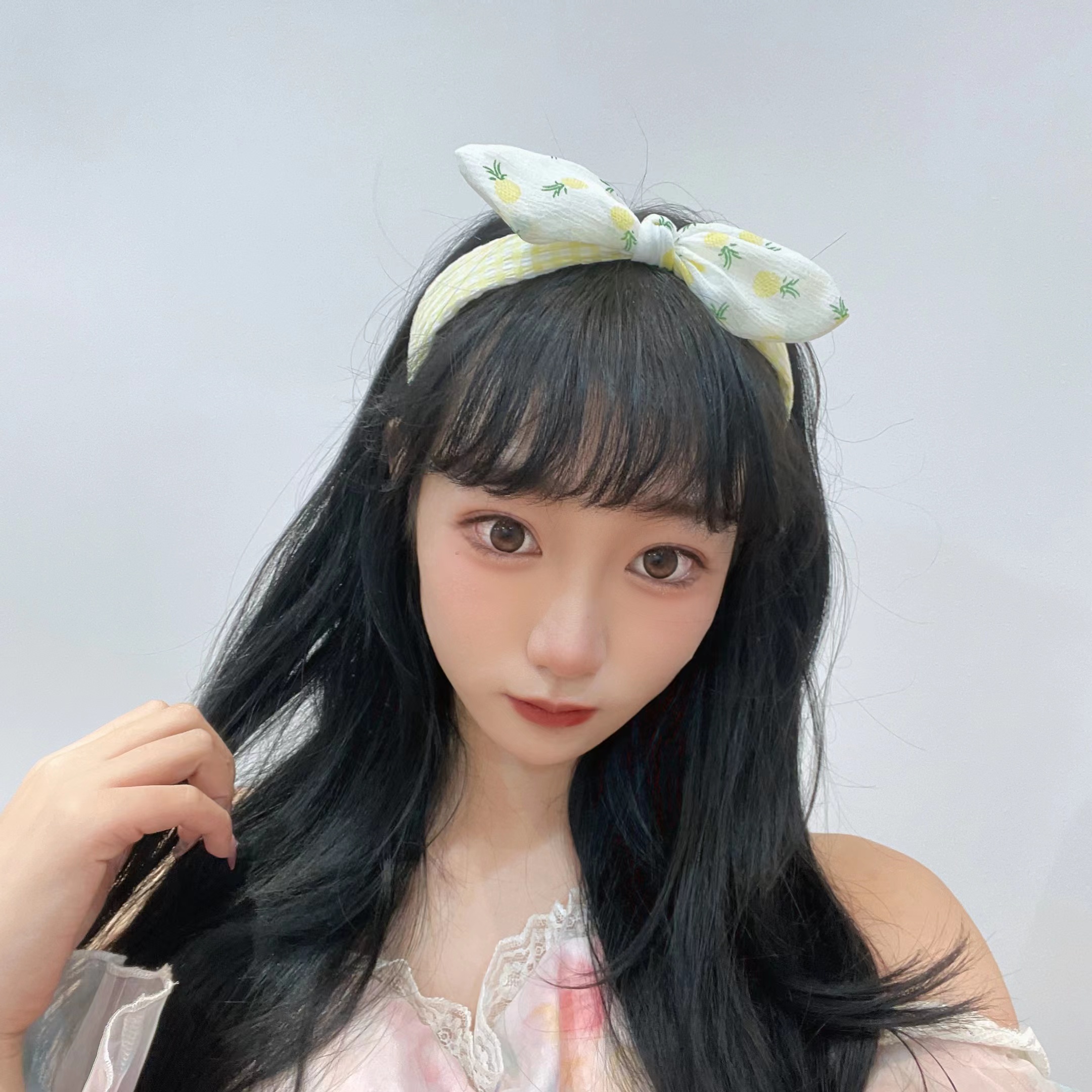 Do Not Wrap Hair Hanfu With Chinese Style Accessories - Small Fresh Plaid - Rabbit Ear Headband