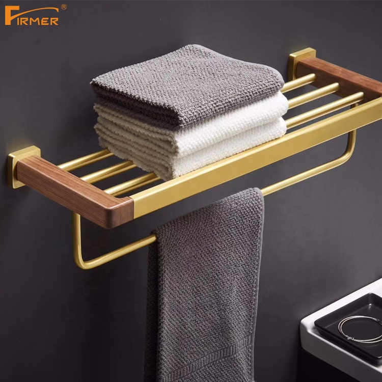 FIRMER New Brushed gold walnut Home Hotel Luxury Bathroom Accessory bath towel holder