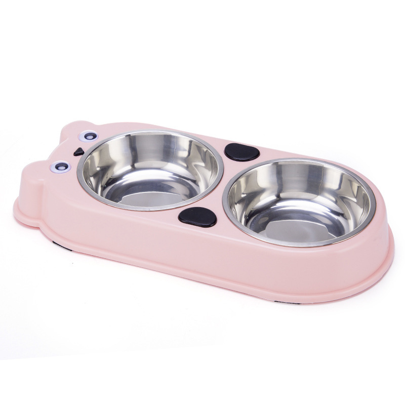Pet double-bowl stainless steel bowl, bear-shaped dog bowl, cat bowl, anti-tipping and anti-slip, integrated drinking bowl and food basin, pet food utensils Application Scenario