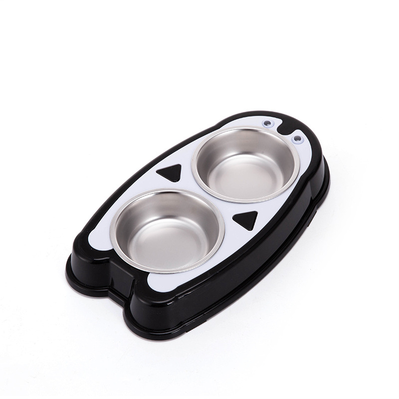New penguin-shaped pet double-bowl stainless steel dog bowl and cat bowl, anti-tipping and anti-slip, integrated drinking bowl and rice bowl, pet food set Specification image