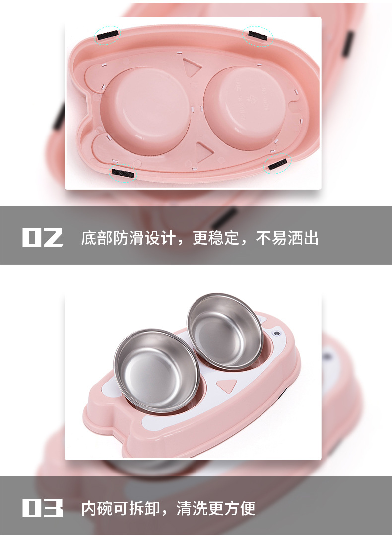 New penguin-shaped pet double-bowl stainless steel dog bowl and cat bowl, anti-tipping and anti-slip, integrated drinking bowl and rice bowl, pet food set pic 10