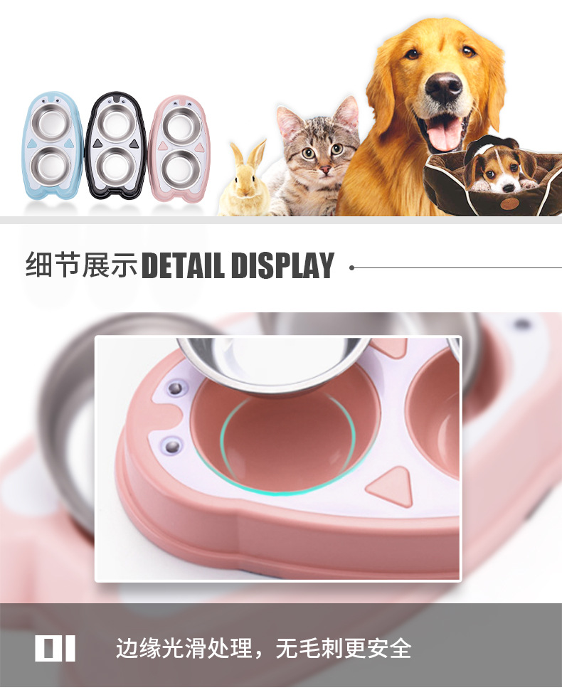 New penguin-shaped pet double-bowl stainless steel dog bowl and cat bowl, anti-tipping and anti-slip, integrated drinking bowl and rice bowl, pet food set pic 9