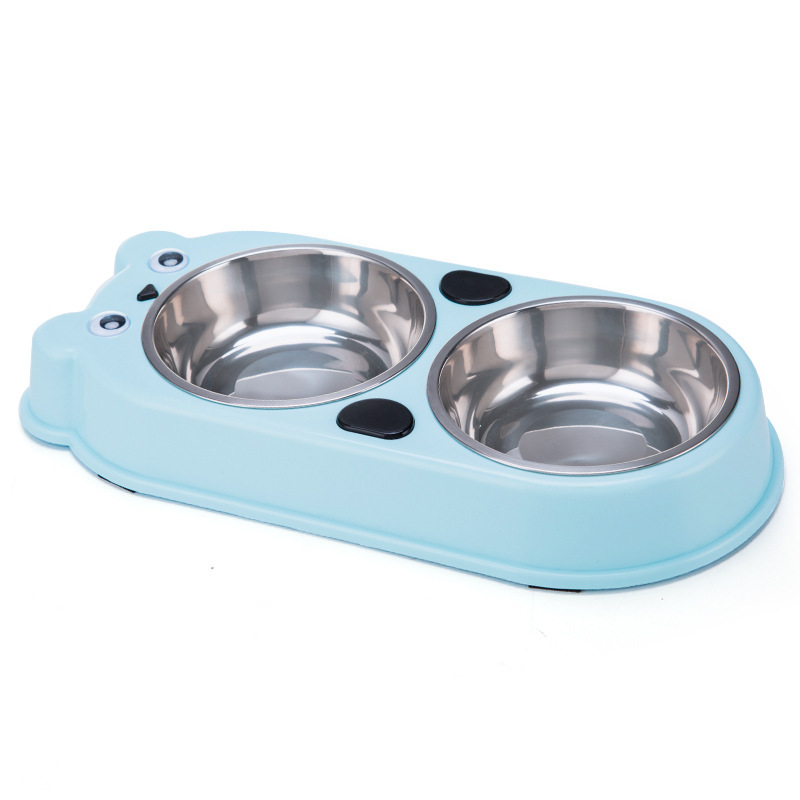 Pet double-bowl stainless steel bowl, bear-shaped dog bowl, cat bowl, anti-tipping and anti-slip, integrated drinking bowl and food basin, pet food utensils Specification image