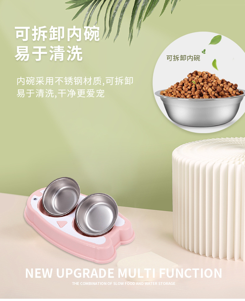 New penguin-shaped pet double-bowl stainless steel dog bowl and cat bowl, anti-tipping and anti-slip, integrated drinking bowl and rice bowl, pet food set pic 4