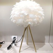 ins Indoor lamp ostrich feather lamp Metal three-stand lamp white feather decorative lamp