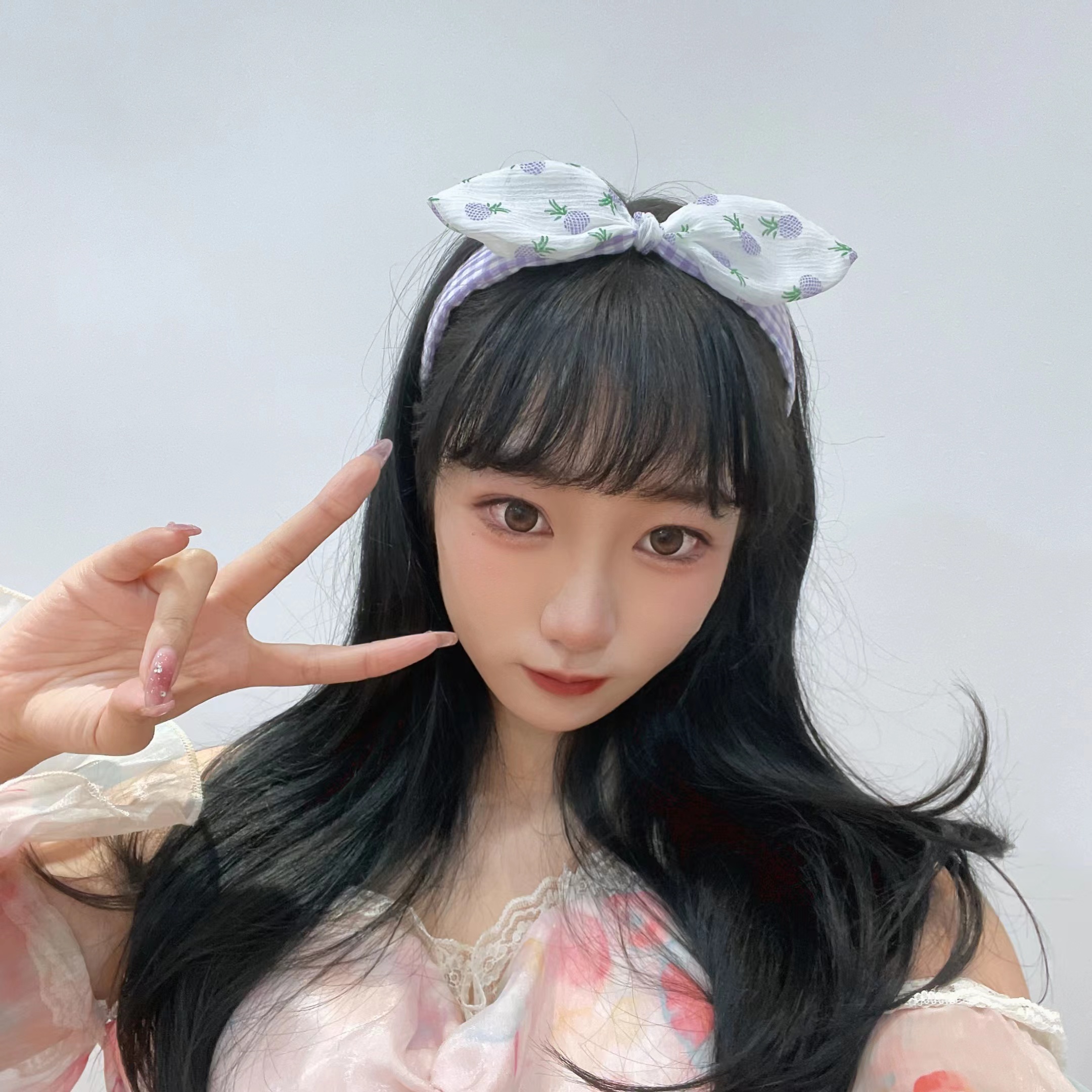 Do Not Wrap Hair Hanfu With Chinese Style Accessories - Small Fresh Plaid - Rabbit Ear Headband Item Picture