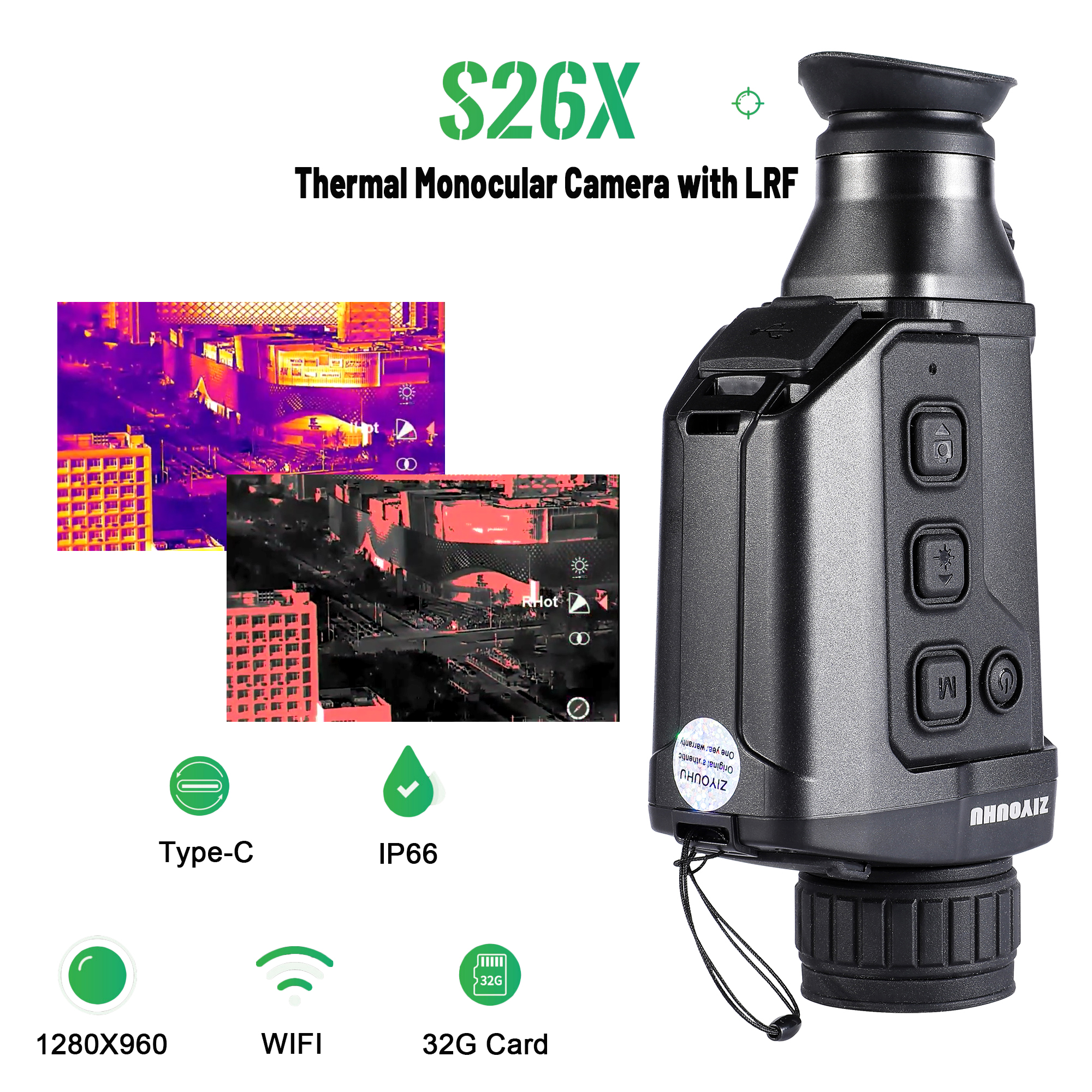 ZIYOUHU S266 Thermal Imaging Camera 12μm VOx Detector with 1000m Laser Rangefinder Hotspot Tracking Thermal Night Vision for Hunting