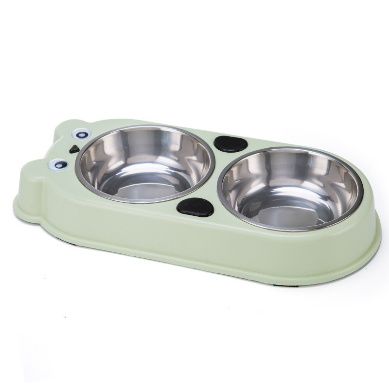 Pet double-bowl stainless steel bowl, bear-shaped dog bowl, cat bowl, anti-tipping and anti-slip, integrated drinking bowl and food basin, pet food utensils details Picture