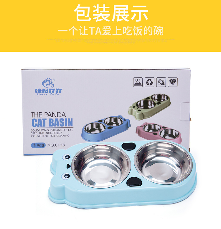 Pet double-bowl stainless steel bowl, bear-shaped dog bowl, cat bowl, anti-tipping and anti-slip, integrated drinking bowl and food basin, pet food utensils pic 11