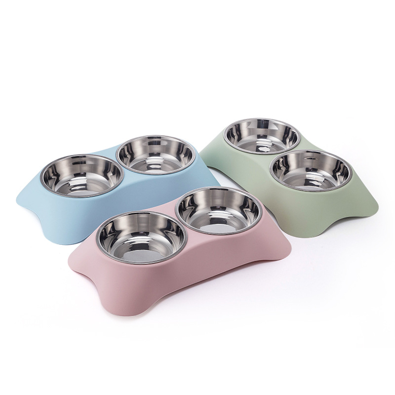 Trapezoidal pet double bowl, anti-slip and anti-knock, dog bowl, cat bowl, stainless steel, detachable and washable, water bowl and food bowl, dual-purpose pet food set